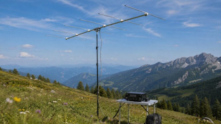 Portable 6-Meter-Yagi-Antenne für DX auf einer Almwiese in den Kärntner Alpen – Sporadic-E-Saison
