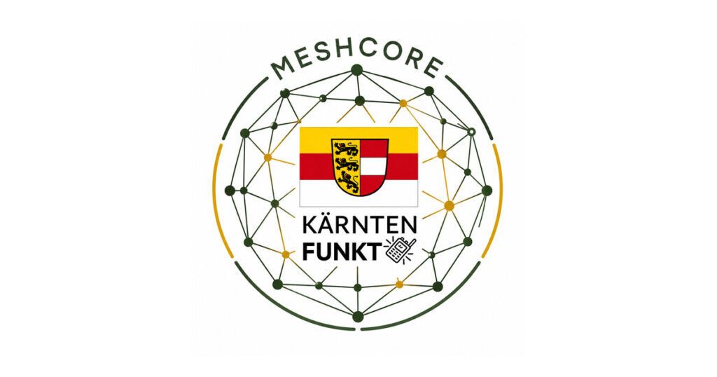 MeshCore bei KÄRNTEN FUNKT – Logo mit Mesh-Netz und Kärntner Wappen