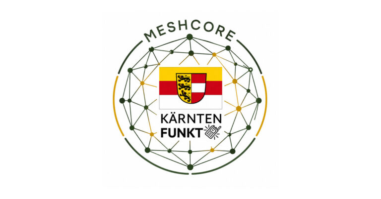 MeshCore bei KÄRNTEN FUNKT – Logo mit Mesh-Netz und Kärntner Wappen